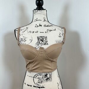 Charlotte Russe Faux Leather Bustier Crop Top – Nude Tan – Zip Back – Size Small